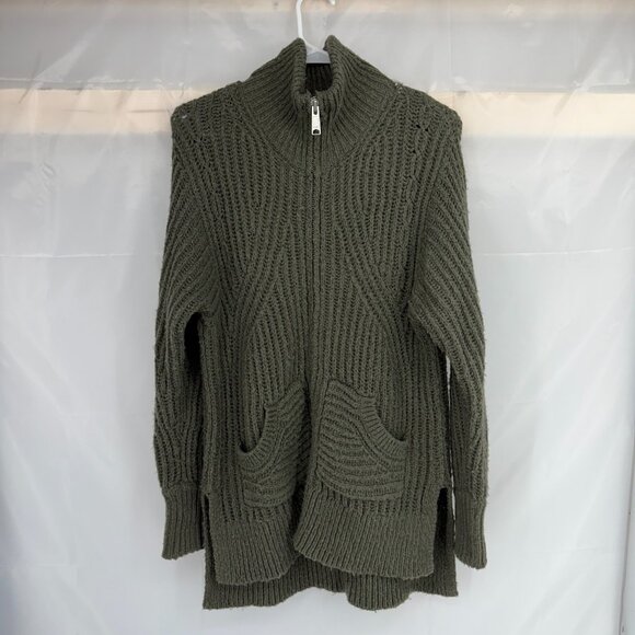 Pilcro Anthropologie Women XXS Chunky Knit Cardigan Sweater Full Zip Green Tunic - Picture 1 of 9